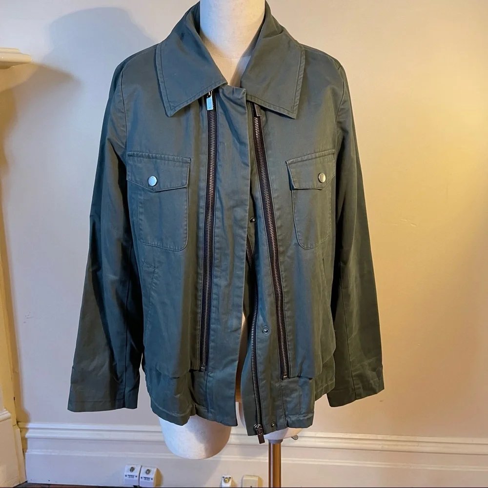 MARCS | Khaki Jacket with zip detail and removable collar | size 12 - Picture 1 of 11